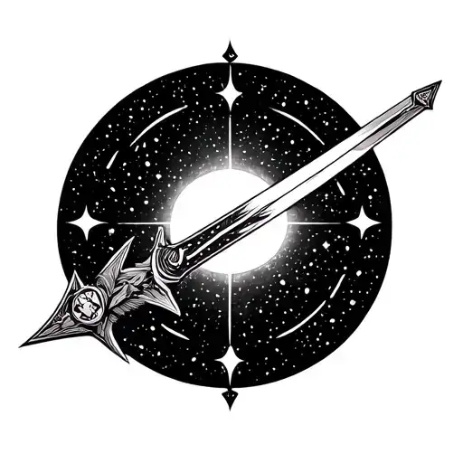 Ad Astra Aspera Ad Astra Fine Line Sword Surrounded With North Star