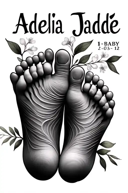 Adelia Flowers With The Name Adelia Jade In It With Date And Time With Baby Feet Print