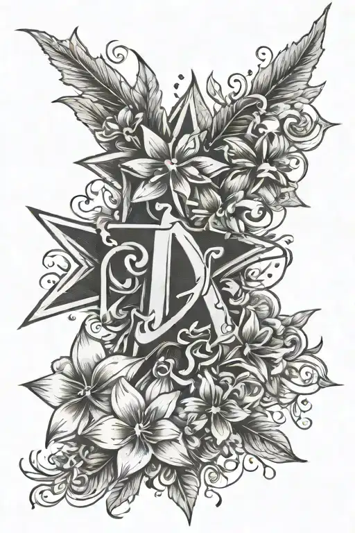 Star And Flowers With Letter D And L