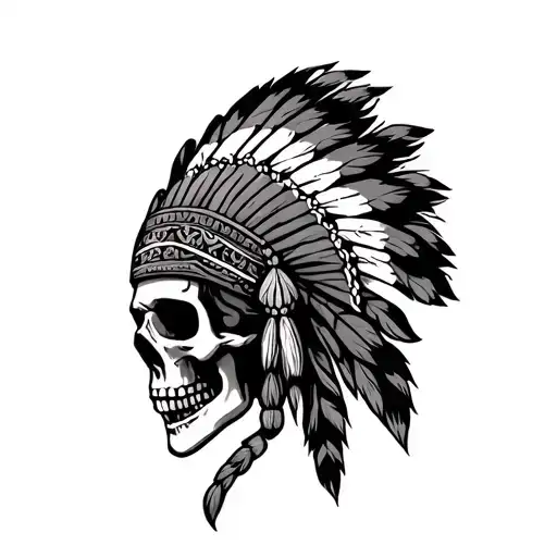 Skeleton Skull With Indian Headdress