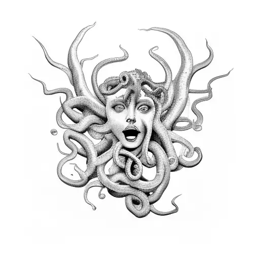 A Medusa Surrounded By A Lush Jungle Setting