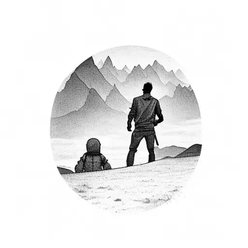 Dad With Son On His Shoulders Looking At The Hollywoodsign