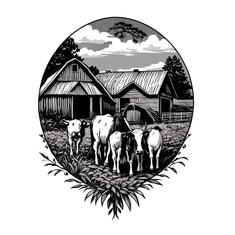 Family And Farm Scene