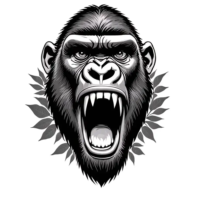 Gorilla Roaring With Smokey Eyes Like Fire Leaves In Background