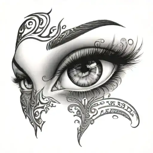 Chicana Woman With Blue Eyes And Blessed Writing Underneath Formed By Black Trim