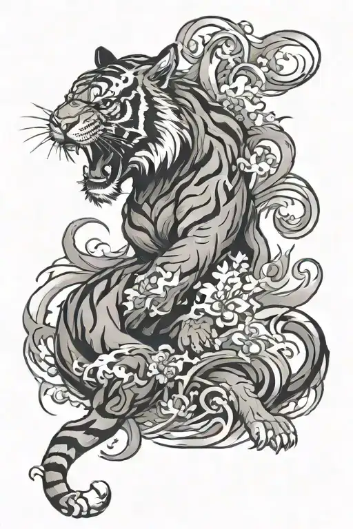 Smokey Tiger Prowling With Kanji Symbol