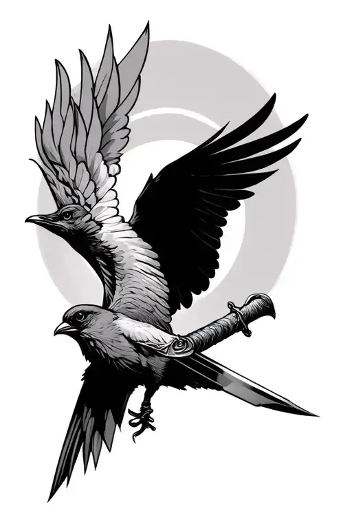 Bird Clutching Narrow Dagger By The Blade While Flying