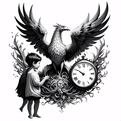 Phoenix With A Child And A Clock