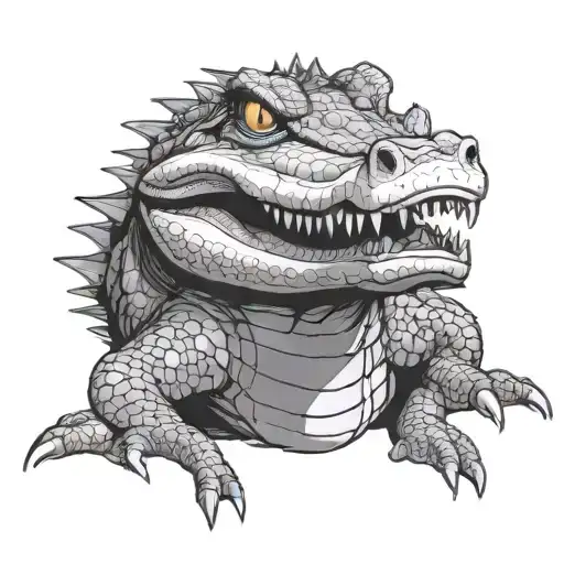 Crocodile Big With Bandaged Mouth Black And White