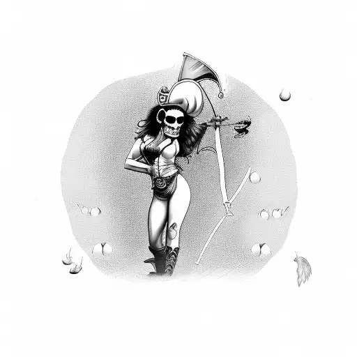 A Sexy Pirate Girl Throwing Darts At A Skull Target