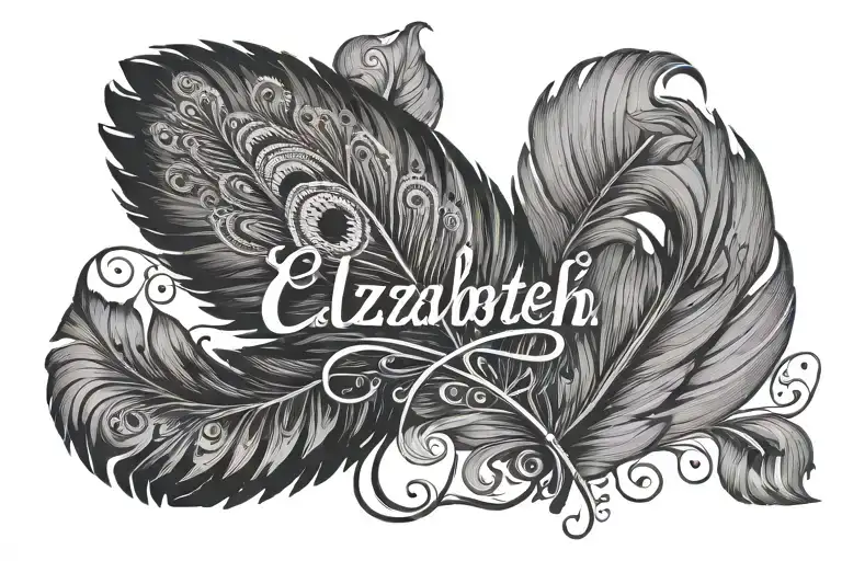 Elizabeth Name With Cursive Letteringwith Peacock Feather Transforming