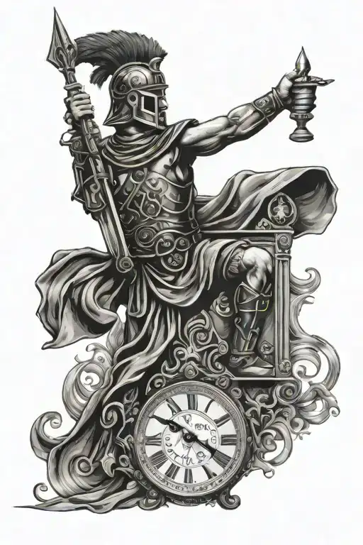 Gladiator King Of Spades Greek Keys And Clock Face