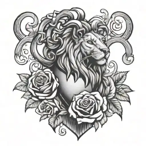 Sacred Heart With Rose With Scorpion Tail Ram Horns And Lion Hair