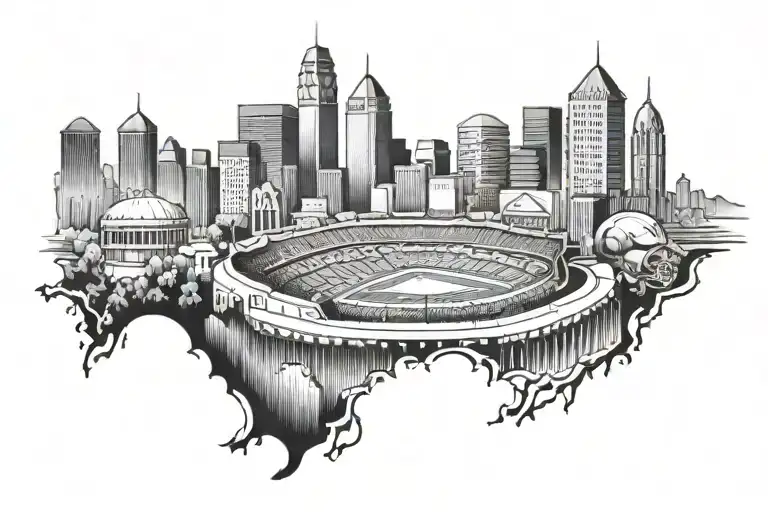 Create A Detailed Skyline Of Philadelphia With A Football Stadium In The Background