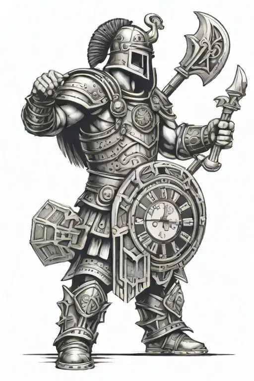 Gladiator And King Of Spades And Clock