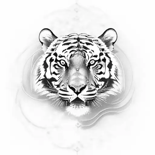 A Serene Landscape Tattoo Featuring A Tiger Roaming Through A Forest Of Circuitry