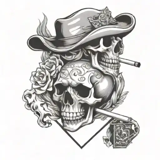 Ace Of Hearts Playing Card With A Cowboy Skull Smoking A Cigarette On The Card