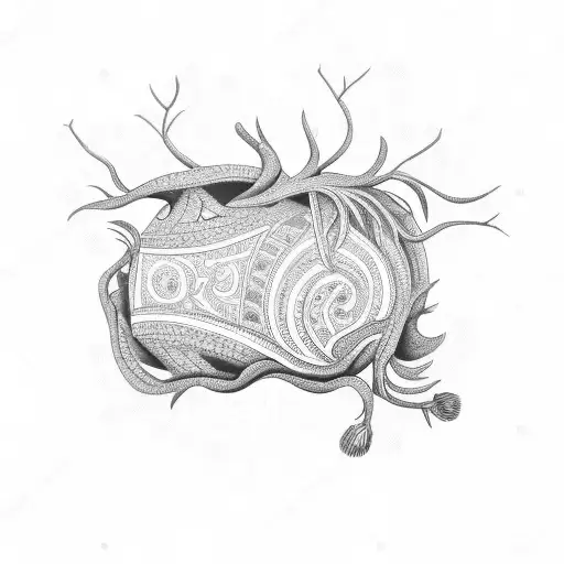 Tribal Line As A Trunk With 2 Flowers Going Off To The Left And Right