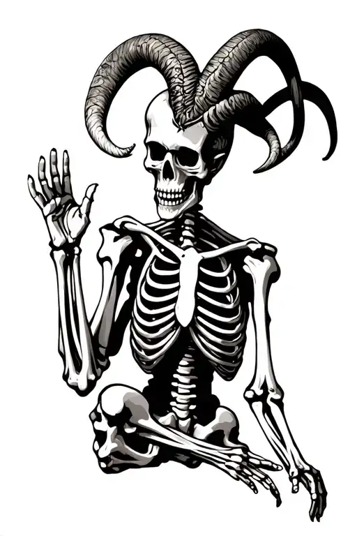Skeleton In Baphomet Position With Right Hand Up