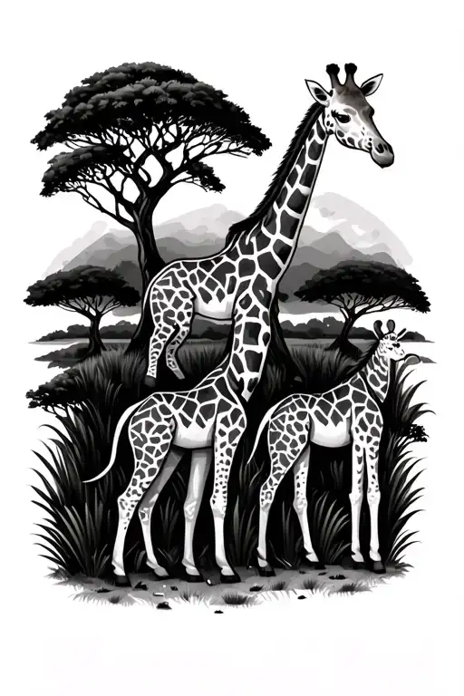 Safari Trees And Giraffe With Baby Boy