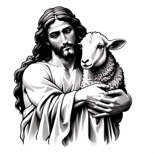 Jesus Hugging A Sheep In His Arms
