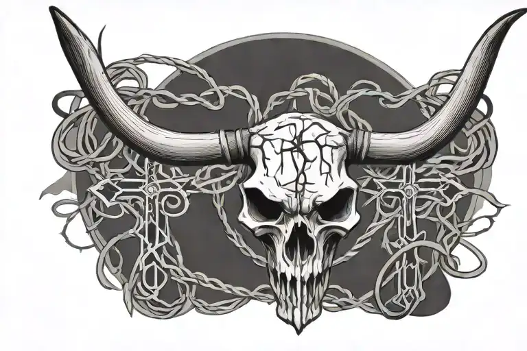 Longhorn Skull Barbed Wire With Cross Made