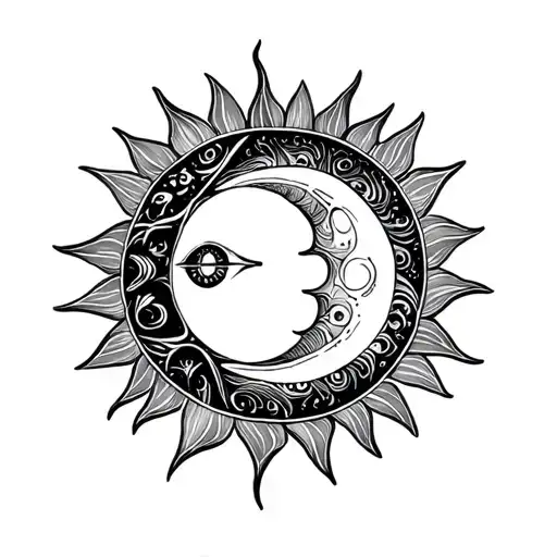 Sun And Moon Tribal Tattoo Design