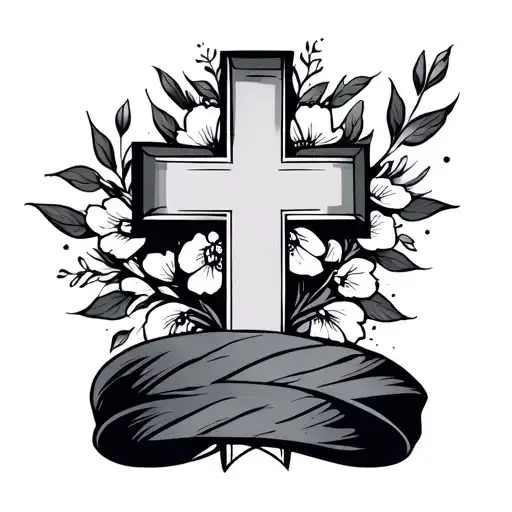 A Simple Floral Cross Tattoo That Wraps Around The Arm Like Bracelet In Black And Grey