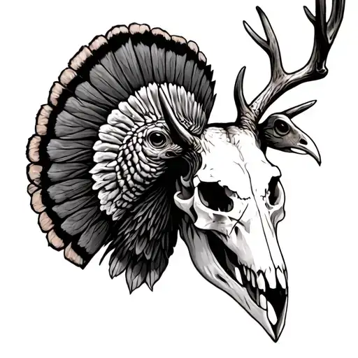 Turkey Fan Deer Skull Surrounded