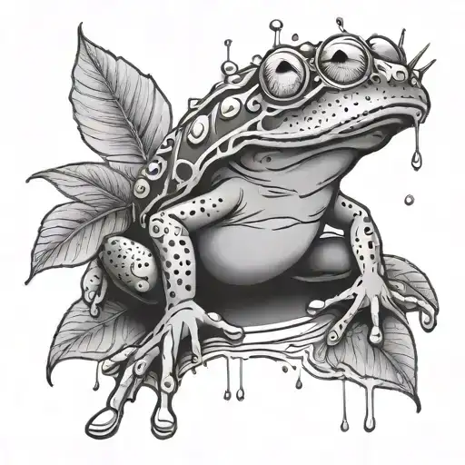 Frog Holding A Sunflower With Rain And A Rainbow And A Lighting Bolt On Eye