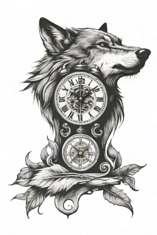 Wolf Head And A Clock