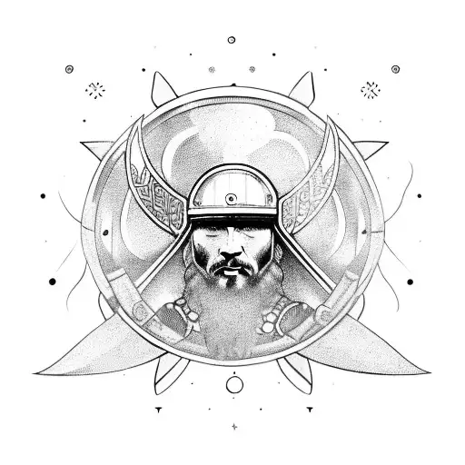 A Viking Warrior Wearing A Celestial Space Helmet With Archangel Gabriel's Wings On Their Back