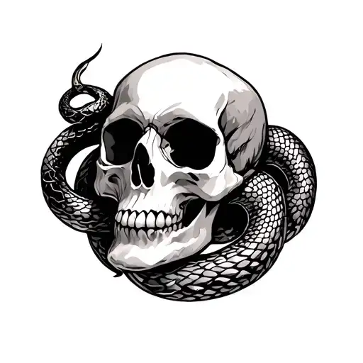 Skull With Snake Intertwined Geometric Back