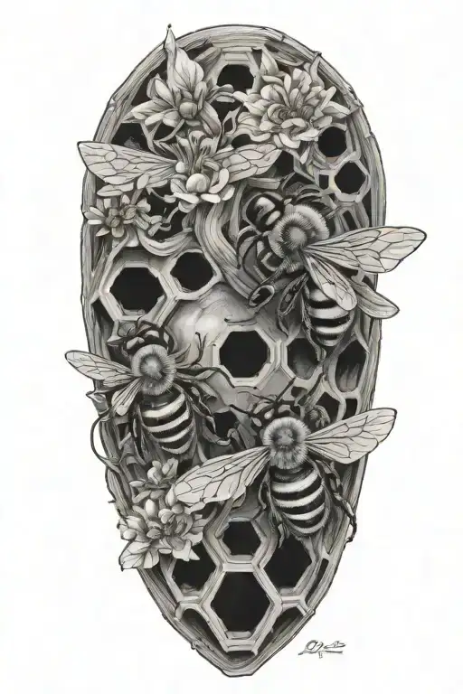 Realistic Heart And Honey Bees With Hive Honey Colm