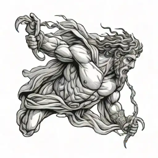 Greek God With Lightning With A Wall Ocean