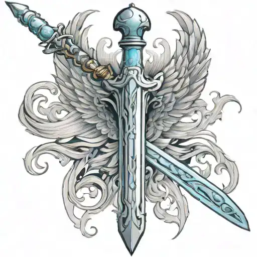 A Light Blue Excalibur Sword With A Phoenix Wrapped Around It
