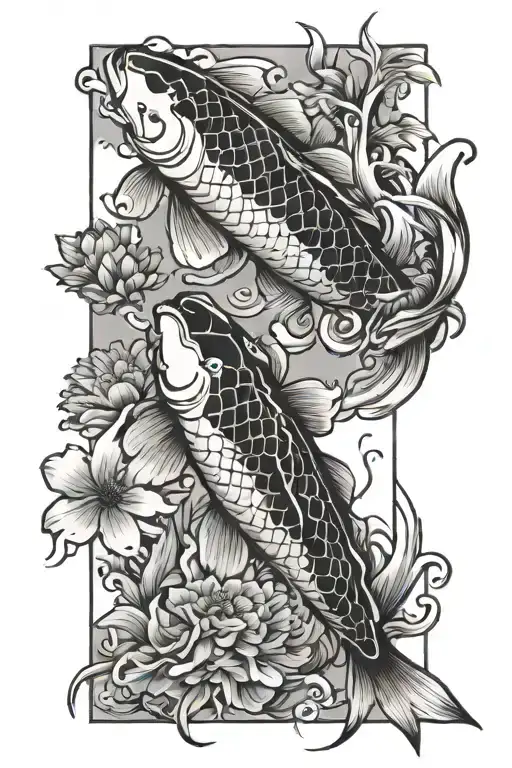 Koi Fish With Quote With Fine Line