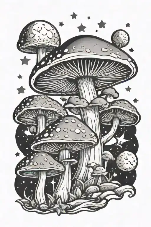 Crystal Mushroom And Moon Surrounded By Stars