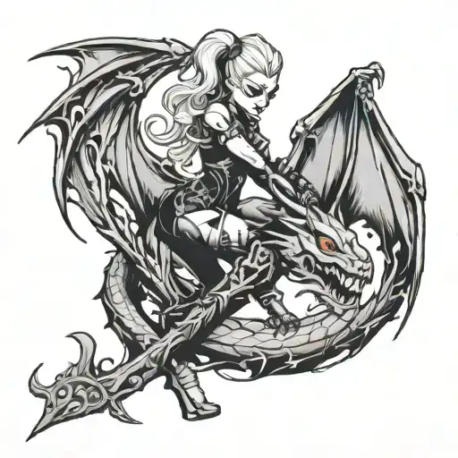 Harley Quinn Scythe Dragon Silhouette