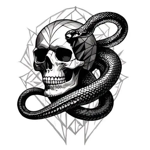 Skull With Snake Intertwined Geometric Back