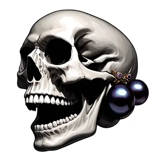 Skull And Black Pearl Its Mouth