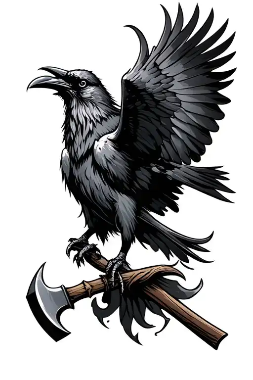 Viking Raven Flying With Hatchet