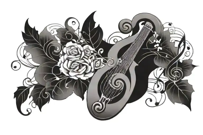 An Intertwined Treble And Bass Cleff With Music Staff And Notes That Turn Into Wildflowers