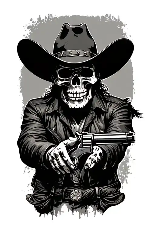 Biker Outlaw Skull Cowboy With Revolver
