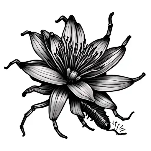 A Centipede Wrapped Around A Spider Lily Flower