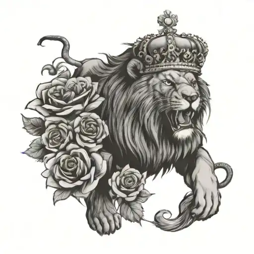 Lion Roaring With Crown Roses Pocket Watch