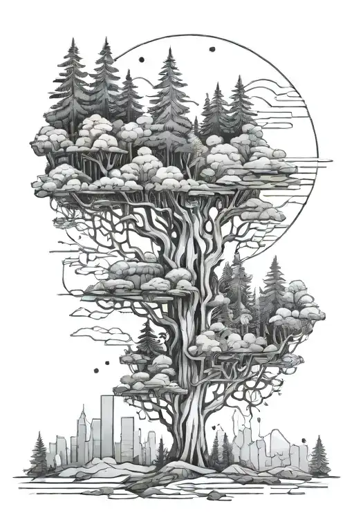 A Natural Forest Transitioning Into A Futuristic Skyline