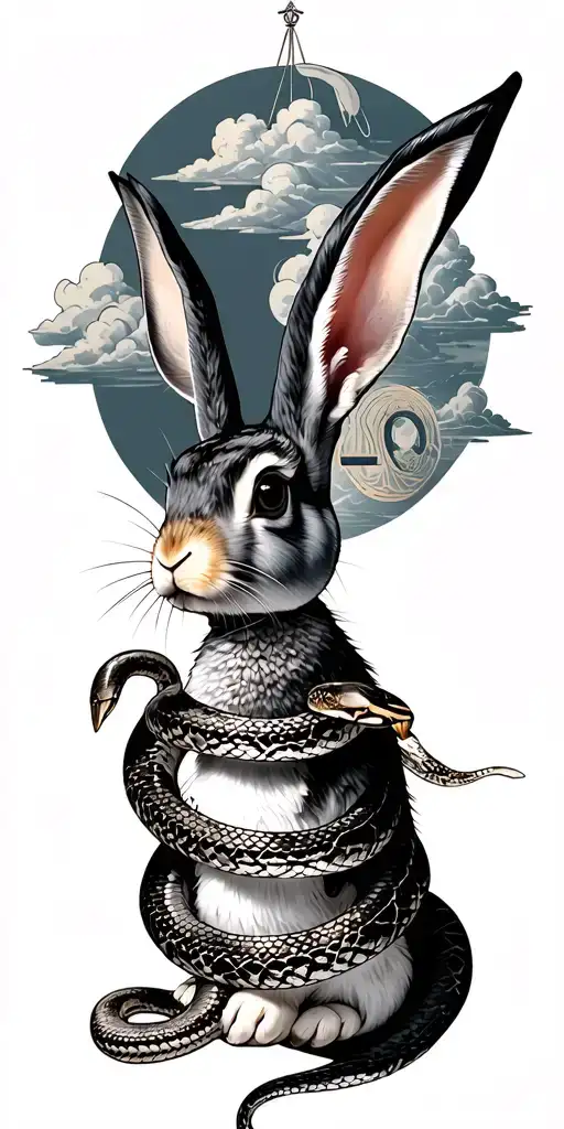Rabbit With Snake And Aries And Libra And Clouds As The Back Ground Full Sleeve