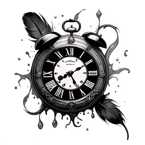 Dali Melting Clock With Black Feather