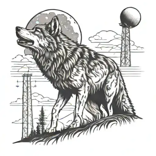 Wolf Howling At The Moon And Sutro Tower